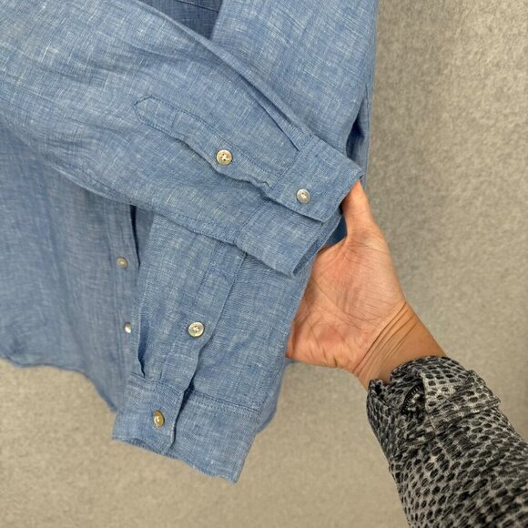 Just Jeans Womens 100% Linen Button Down Shirt Size 12 Blue Coastal Casual Beach - Picture 2 of 11